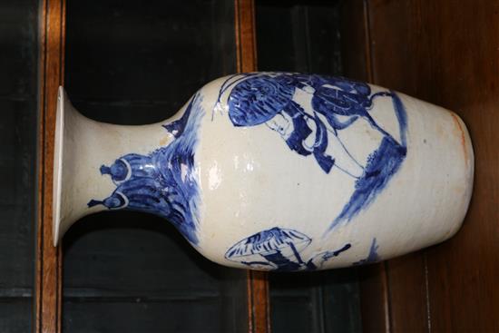 A Chinese blue and white vase and a smaller red glazed vase tallest 43cm